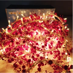 Электрогирлянда Рис с декором из розовых бус 200 лампочек, 8 режимов, прозрачный провод, белый цвет