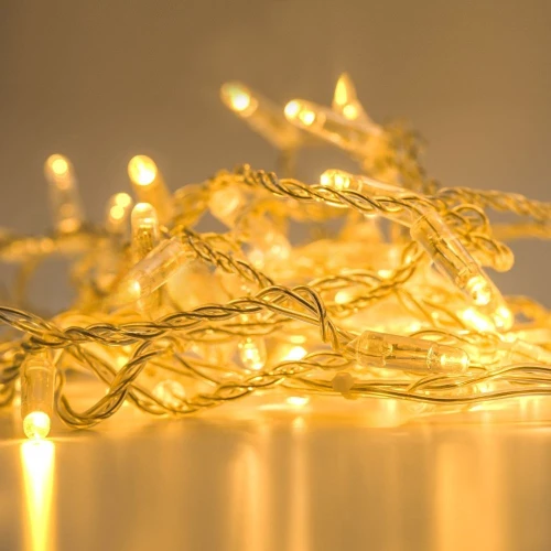 Гирлянда Нить, 220 В, 10 м, прозрачный провод, ПВХ, тёплый белый, с мерцанием