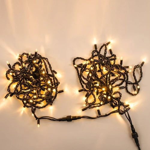 Гирлянда Нить, 220 В, 10 м, чёрный провод, каучук (резина), тёплый белый, с мерцанием