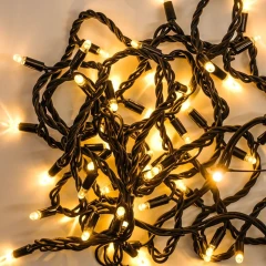 Гирлянда Нить, 220 В, 10 м, чёрный провод, каучук (резина), тёплый белый, без мерцания