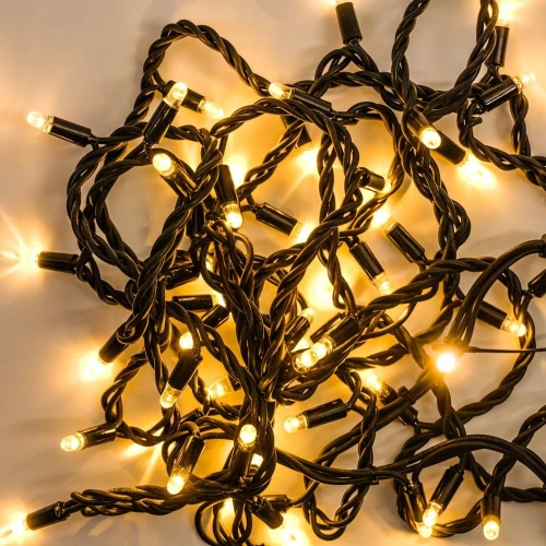 Гирлянда Нить, 220 В, 10 м, чёрный провод, каучук (резина), тёплый белый, без мерцания