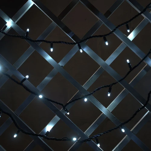 Гирлянда Нить, 220 В, 10 м, чёрный провод, каучук (резина), белый, без мерцания