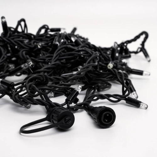 Гирлянда Нить, 220 В, 10 м, чёрный провод, каучук (резина), белый, без мерцания