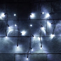 Гирлянда Бахрома (Айсикл), 220 В, 3x0.5 м, IP54, чёрный провод, ПВХ, белый, с мерцанием
