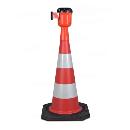 Конус сигнальный 90 см с вытяжной лентой 9 м