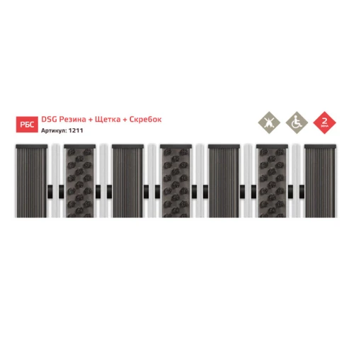 Алюминиевая грязезащитная решетка ПРЕМИУМ резина+щетка+скребок