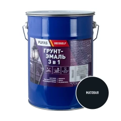 Грунт-эмаль Pufas Decoself 3 в 1 быстросохнущая матовая чёрная 5 кг