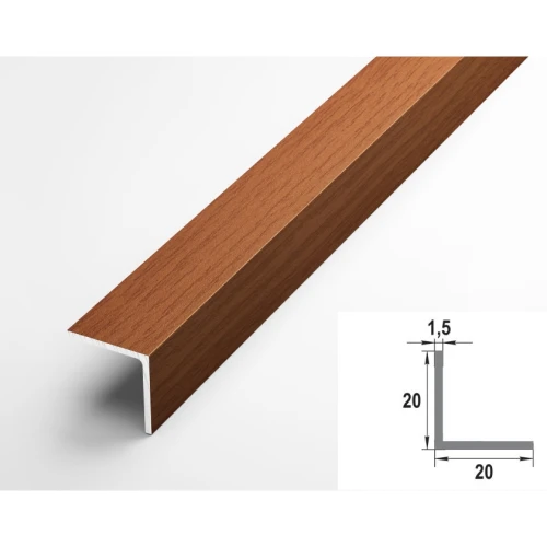 Алюминиевый декоративный уголок УП 06-27.2700.583, 20х20, 2700мм, бук