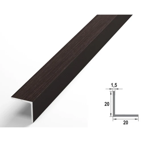 Алюминиевый декоративный уголок УП 06-27.2700.594, 20х20, 2700мм, венге