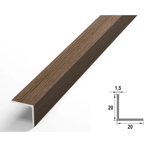 Алюминиевый декоративный уголок УП 06-27.2700.54061, 20х20, 2700мм, дуб мокко