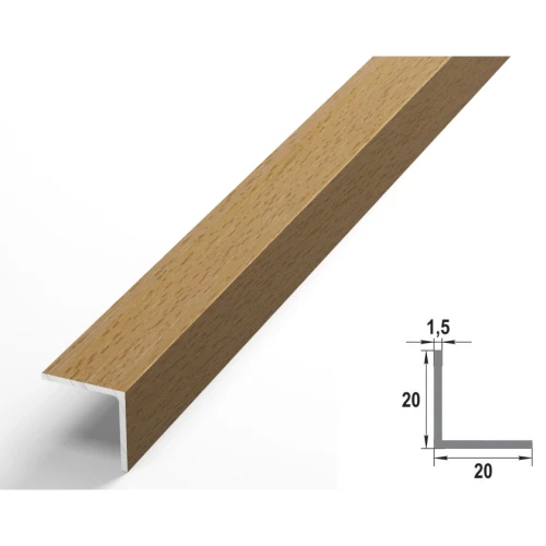 Алюминиевый декоративный уголок УП 06-27.2700.54083Н, 20х20, 2700мм, бук натуральный